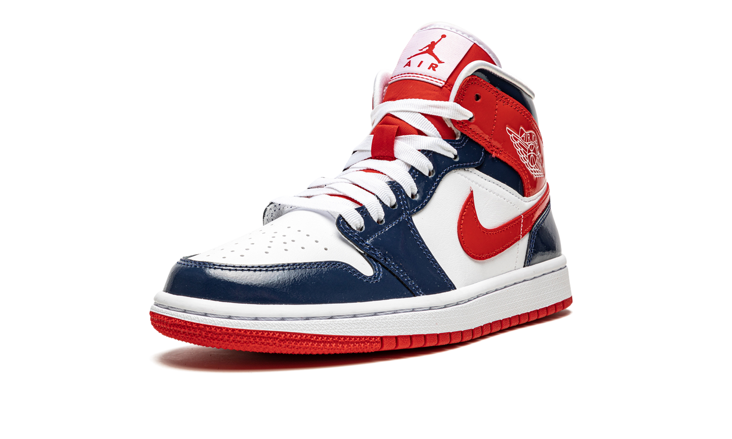 AIR JORDAN 1 MID WMNS Patent Leather Navy / White / Red