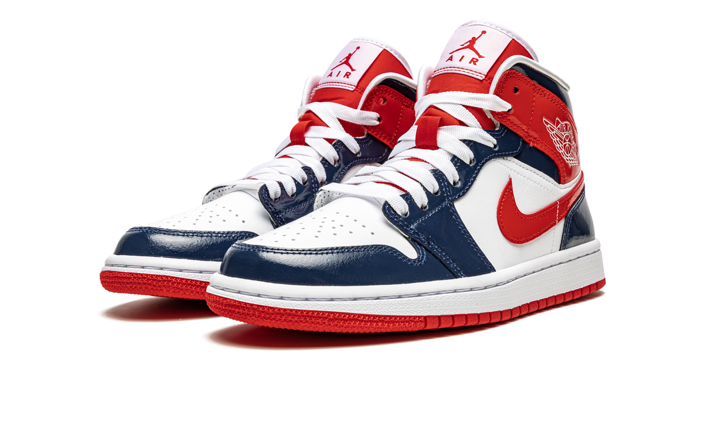 AIR JORDAN 1 MID WMNS Patent Leather Navy / White / Red