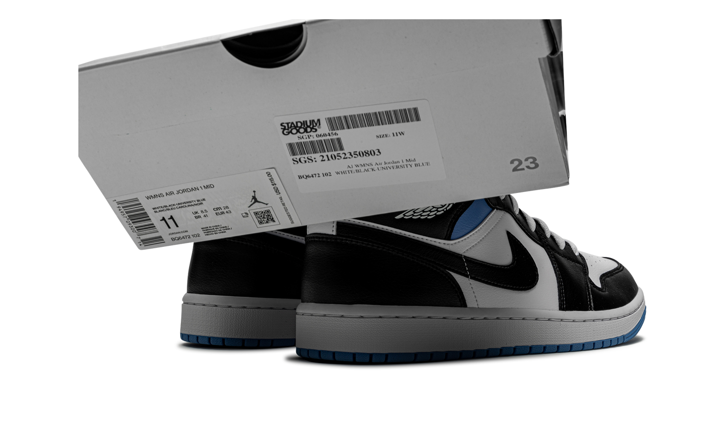 AIR JORDAN 1 MID WMNS  Black / White / University Blue